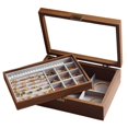 thumbnail image 1 of Walnut Wooden Jewelry Box with Glass Lid and Lock for Necklaces Earrings Rings Bracelets Watches, 1 of 8