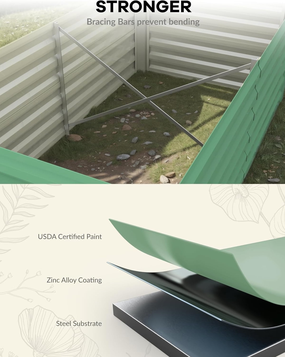 EuKer Outdoor Rectangular Planter, 6x3x2ft Metal Raised Garden Bed for Vegetables, Herbs, Flowers, Green (Set of 2)