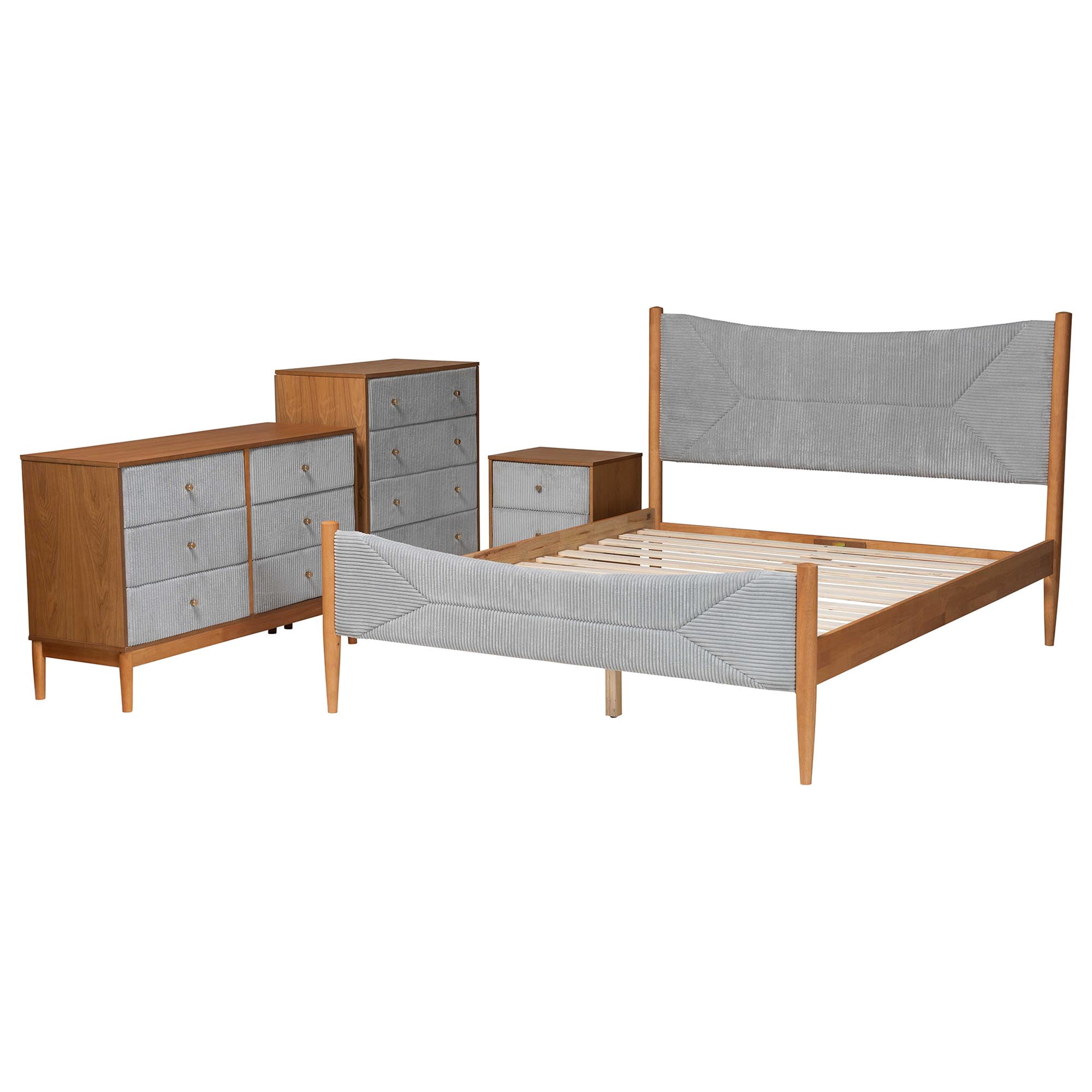 Baxton Studio Taylin Mid-Century Bedroom Set, Queen, Grey