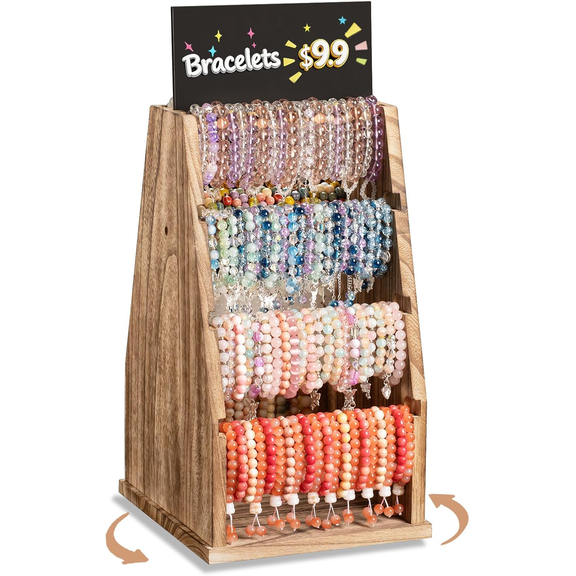 Dinmligt Double-Sided Rotating Bracelet Holder, 4 Tiers Wood Bracelet Display Stand