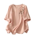 thumbnail image 1 of Vestidos Casuales Para Mujer, Blusas De Mujer De Moda Blusa de lino sintético con bordados, manga corta, botones y cuello redondo para mujer, 1 of 6