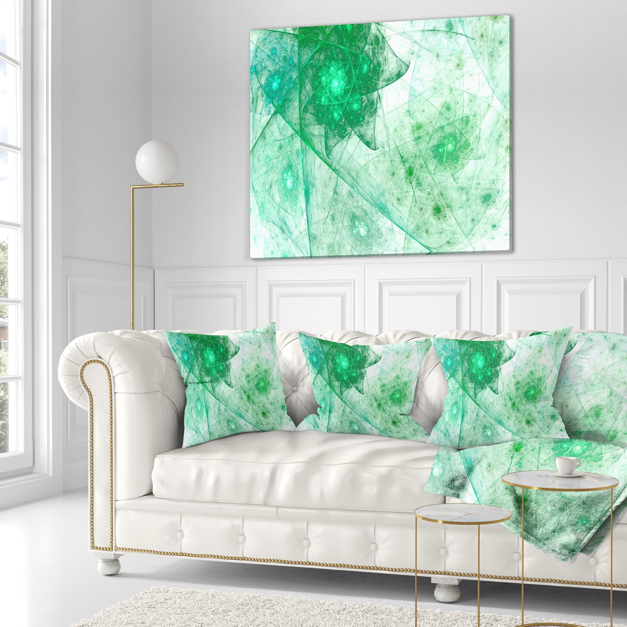 Designart Clear Green Rotating Polyhedron - Abstract Throw Pillow - 16x16
