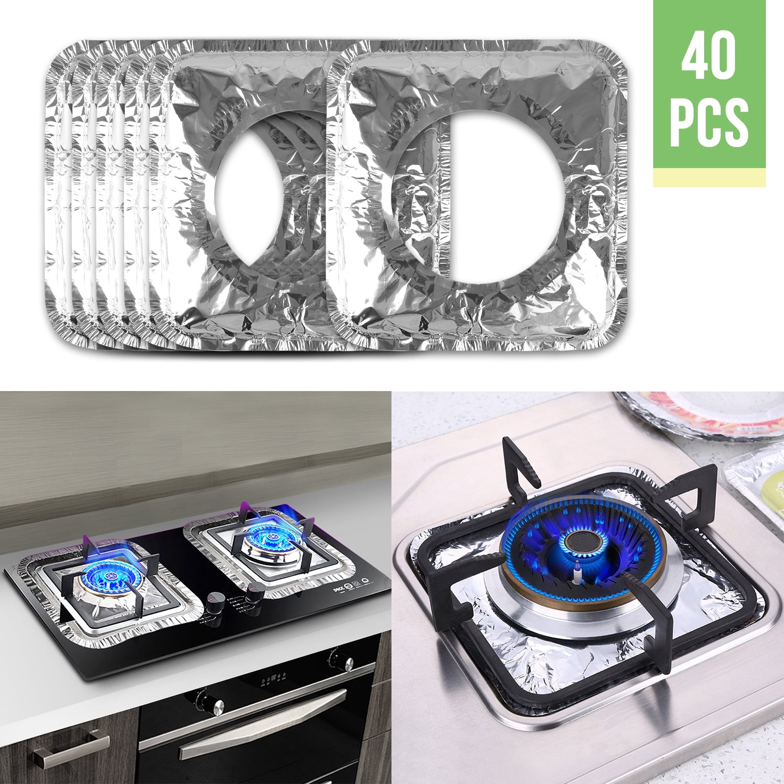 40PCS Stove Burner Covers, Aluminum Foil Square/Round Gas Top Burner Cover, Disposable Stove Bib