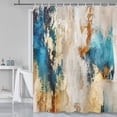 thumbnail image 3 of Abstract Brushstroke Blue Shower Curtain for Bathroom, Beige and Gold Yellow Shower Curtains 69Wx70H Inches Modern Painting Farmhouse Aesthetic Polyester Waterproof Bathroom Curtain with 12 Hooks, 3 of 6