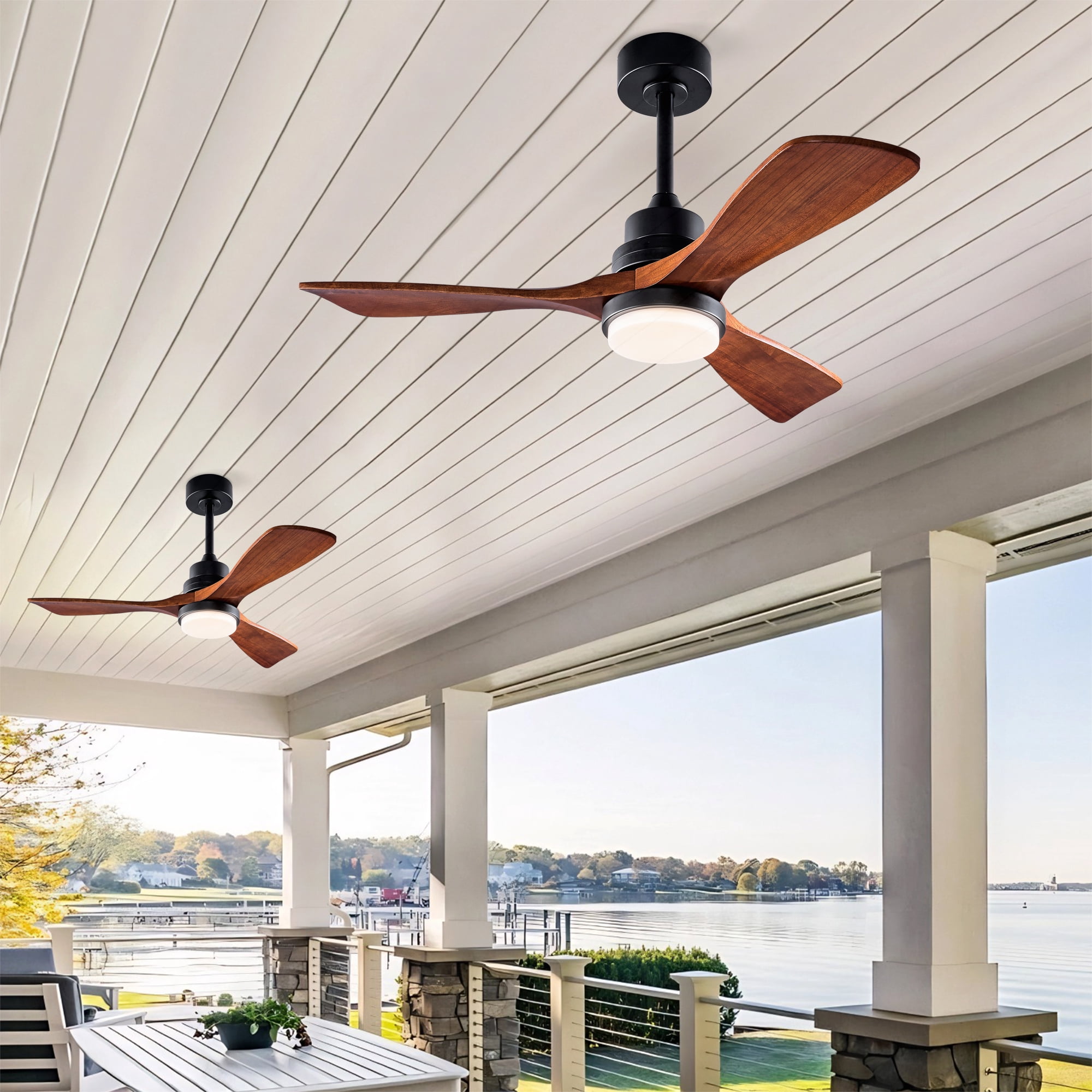 Ceiling Fan with Lights, 42 Inch Remote Control 3 Wood Blades Outdoor Ceiling Fan for Patio Farmhouse Home, Black
