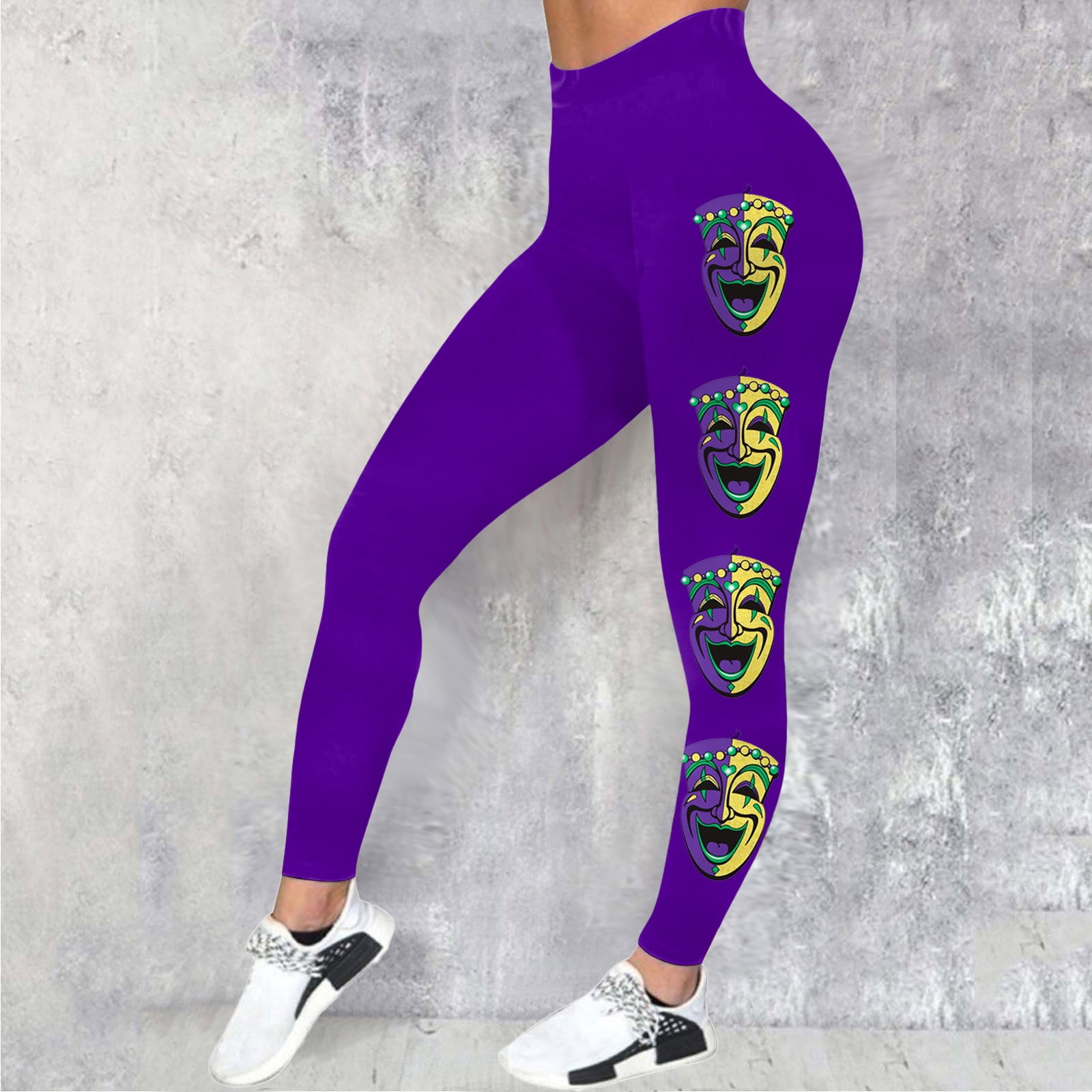 Fvwitlyh Pantalon Femme Leggings pour Femmes Color Block Graphy Taille Haute Extensible Imprime Carnaval Festival Leggings Pantalons Violet m