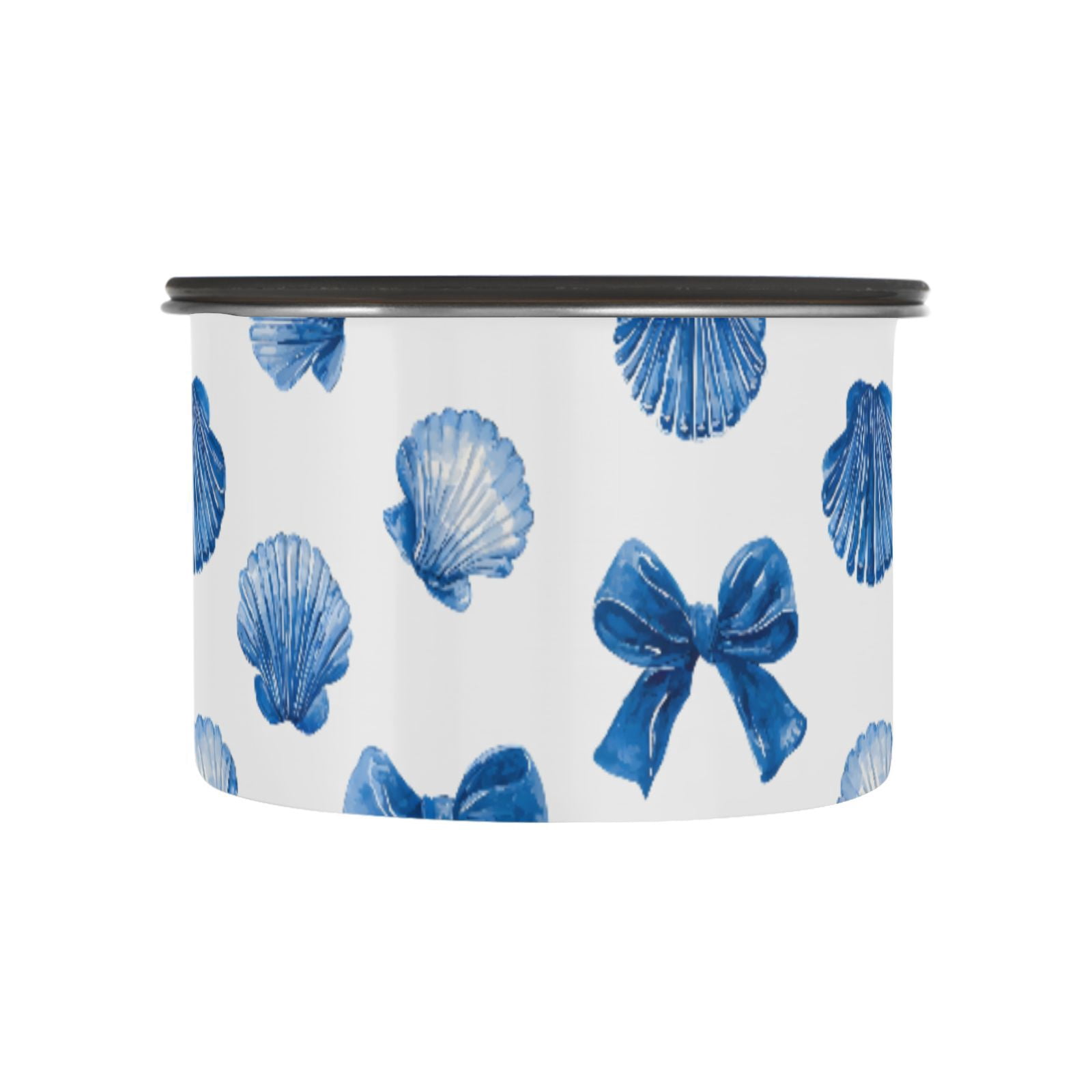 Blue Shell Bow Knot Airtight Coffee Bean Canister 30oz Food Storage Containers with Lids For Gournd, Tea, Sugar, Flour, Rice, Cereal, Candy Cookie Jar