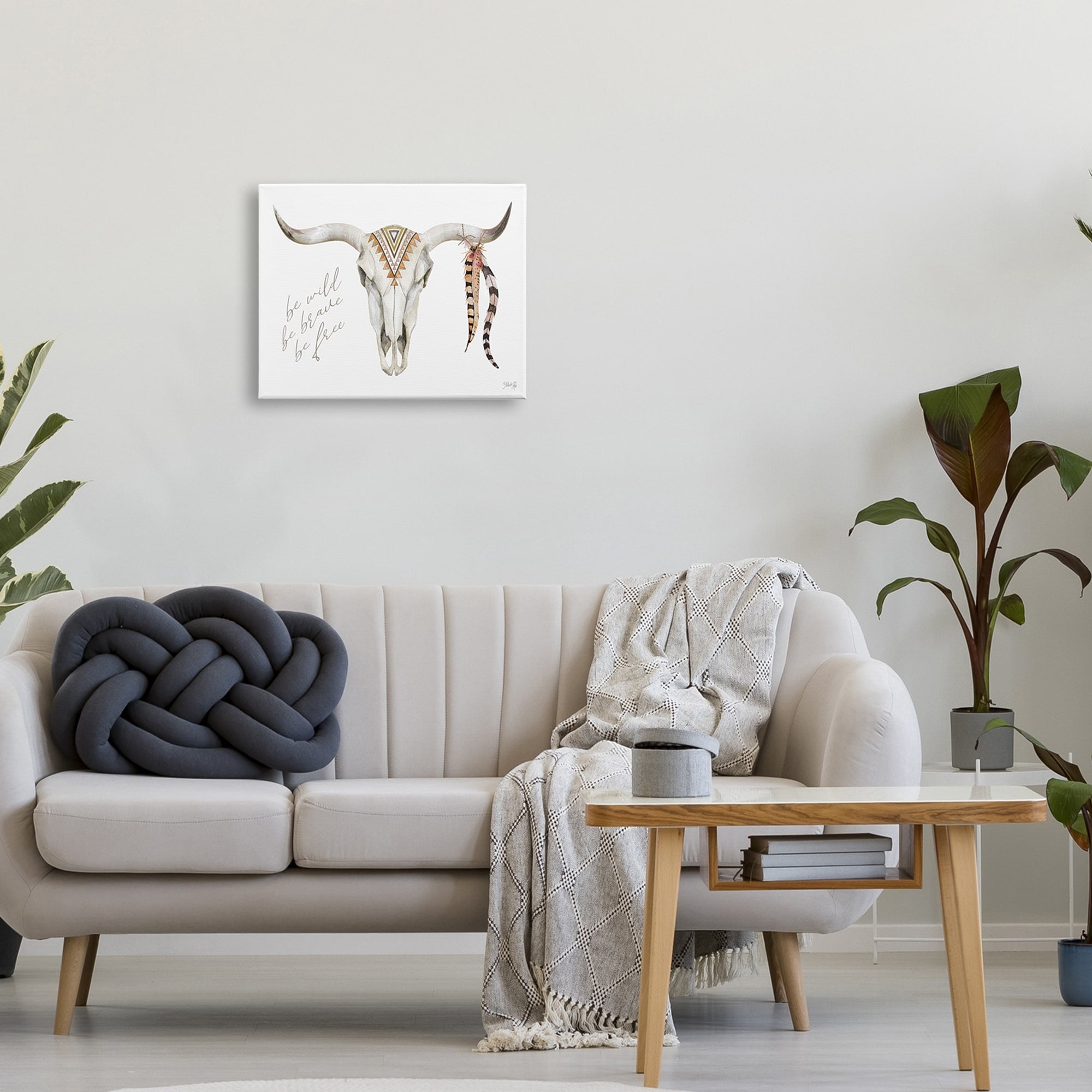 Stupell Industries Be Wild Longhorn Boho Bull Geometric Feather Patterns,30 x 24, Design by Marla Rae