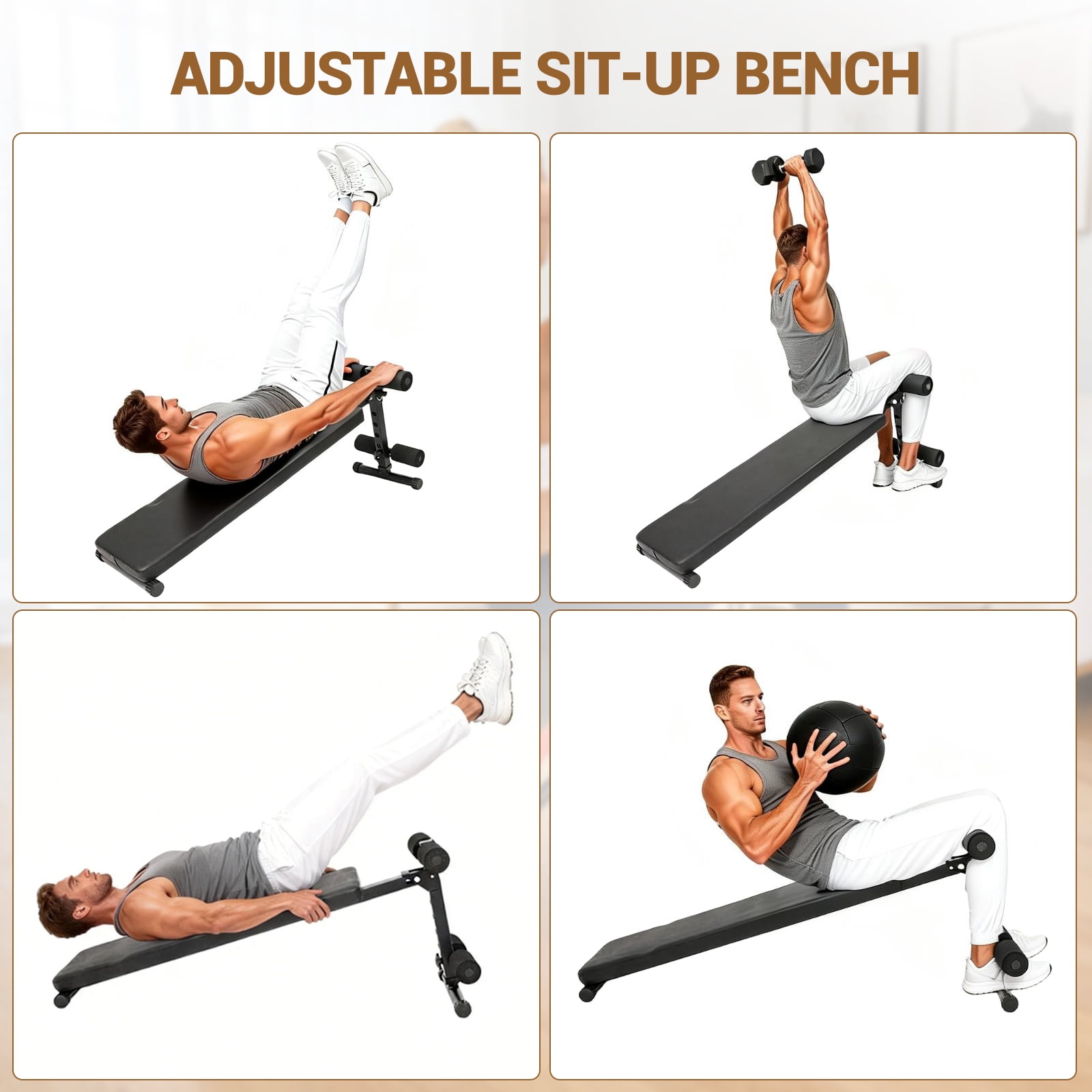Folding Adjustable Sit Up Bench, 220 lbs Capacity Iron Workout Bench for Home Gym, Multi-Position Abdominal Exercise and Core Training Equipment