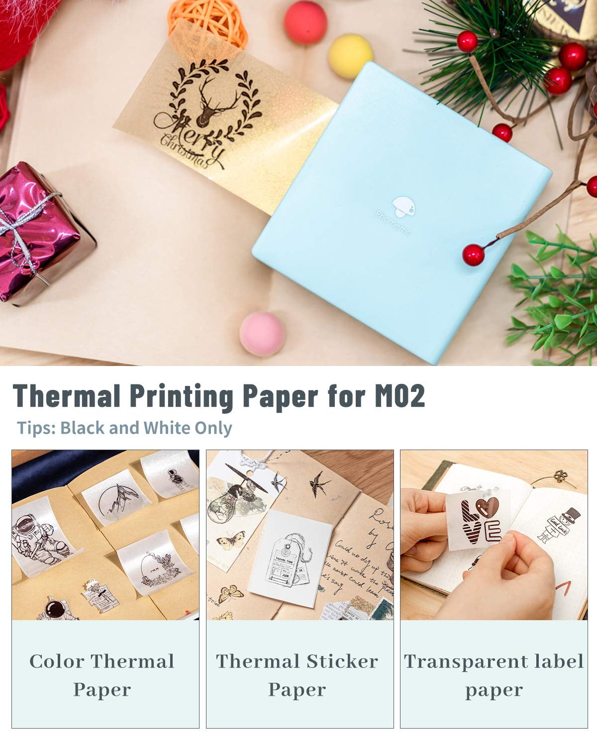 M02 Pocket Printer Gift Box Set, Mini Bluetooth Mobile Sticker Printer