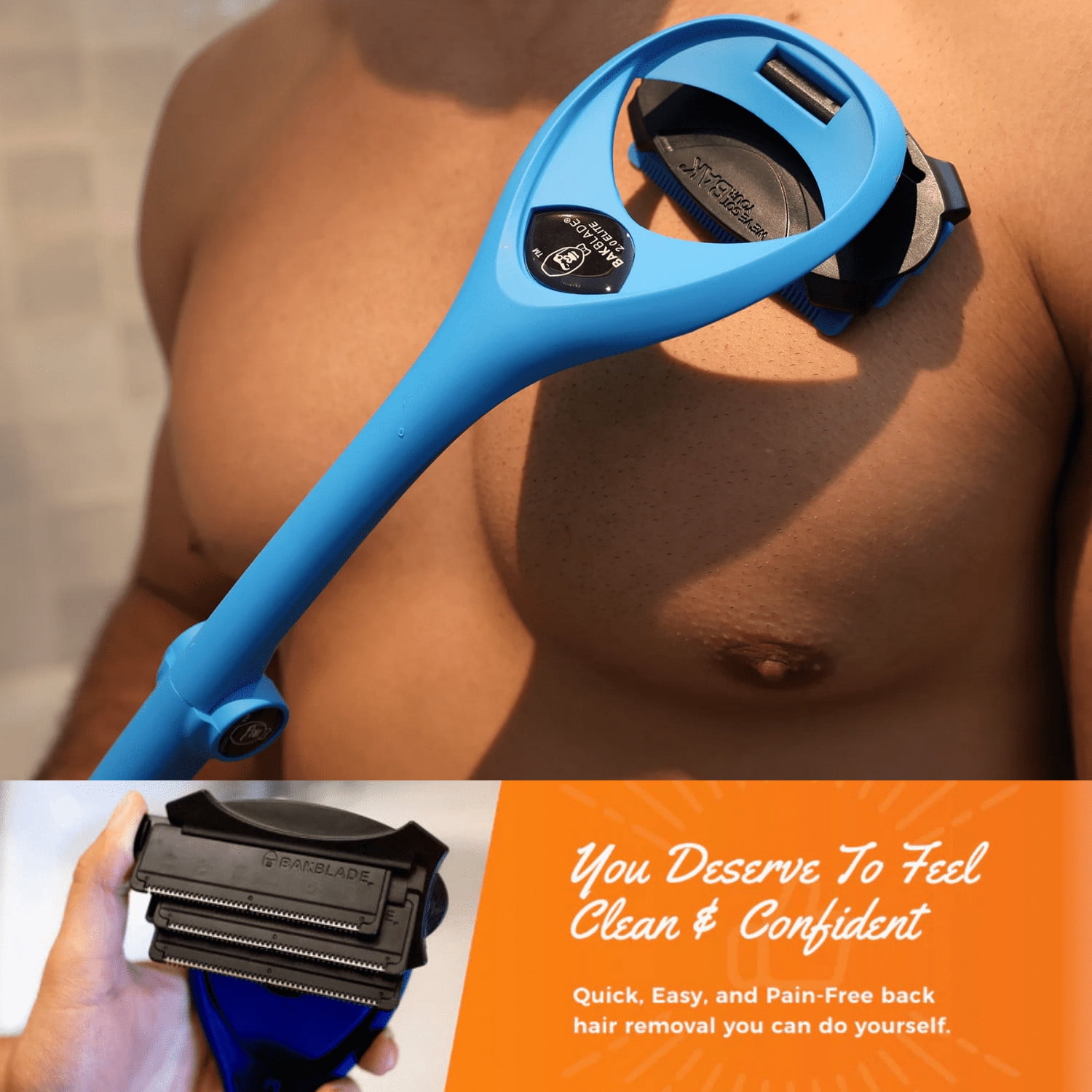 BakBlade 2.0 Mens Back Shaver with 2 Blade Refills, Ergonomic Razor for Wet or Dry Use
