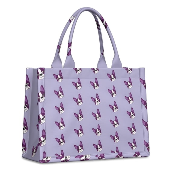 Large Capacity Tote Bag,Purple Boston Terrier Puppy Handbag Fashion Luxury Tote Bag,15.7"x13"x 5.1" Inches,Laptop Compatible
