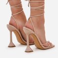 thumbnail image 5 of LuxeModa Emily Nude Square Toe Lace Up Pyramid Heel Tie Up Strappy Pumps (NUDE, 8.5), 5 of 6