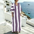 thumbnail image 7 of Casual T Shirt Dress Women's V-Neck Striped Print Three-Quarter Sleeve Maxi Dress With Side Slits Bohemian Flowy Purple S, 7 of 7