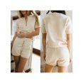 thumbnail image 2 of Rdhnmea Women's 2 Piece Knit Sweater Set Button Down Round Neck Short Sleeve Tops Elastic Waist Shorts Summer Outfits, 2 of 9