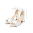 thumbnail image 3 of BLISSFUL STEP Lace Up Sandal Open Toe Chunky Satin Heel Pearl High Heels Sandals for Women White 8, 3 of 7