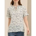 thumbnail image 6 of INSPIRE CHIC Women's Floral Print Tie Neck Short Sleeves Peasant Blouse XL Beige, 6 of 7