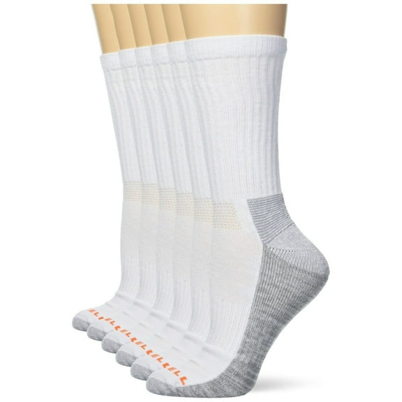 Merrell Men's and Women's Durable Everyday Work Crew Socks - Unisex 6 Pair Pack - Arch Support and Anti-Odor Cotton
