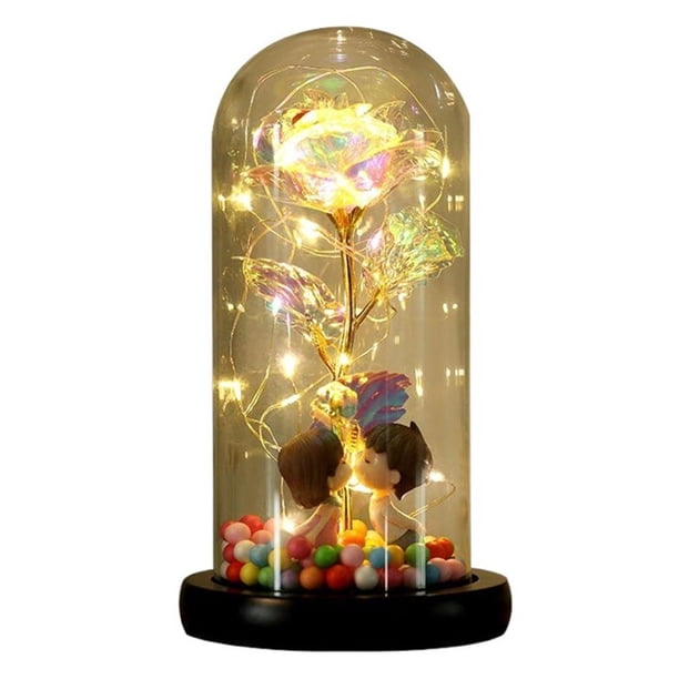 Rosa iluminada en cúpula de cristal, regalo de rosa preservada for siempre for mamá, esposa, decoración del día de San Valentín