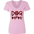 thumbnail image 3 of Inktastic Dog Mom with Paw Print in Plaid Women's V-Neck T-Shirt, 3 of 5