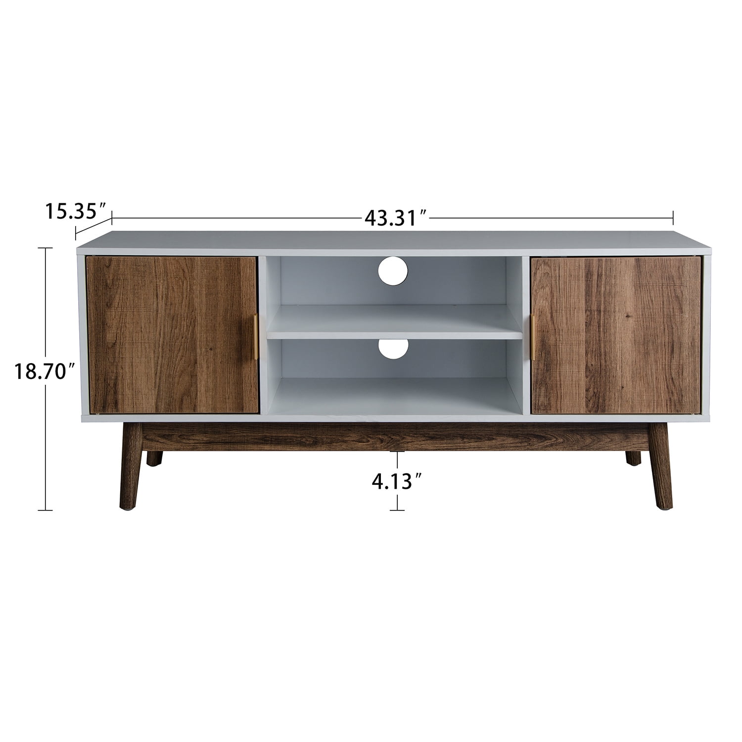 Private Jungle TV Console Table with Storage Cabinet Shelves with 2 Doors 43 Inch Entertainment Center for Living Room Bedroom,Natural Color&white