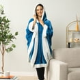 thumbnail image 5 of PAVILIA Sherpa Fleece Wearable Blanket for Adult Women, Cozy Plush Blanket Poncho Cape with Hood, Super Soft Shawl, Angel Wrap Throw for Office, Turquoise Sea Blue, 5 of 9