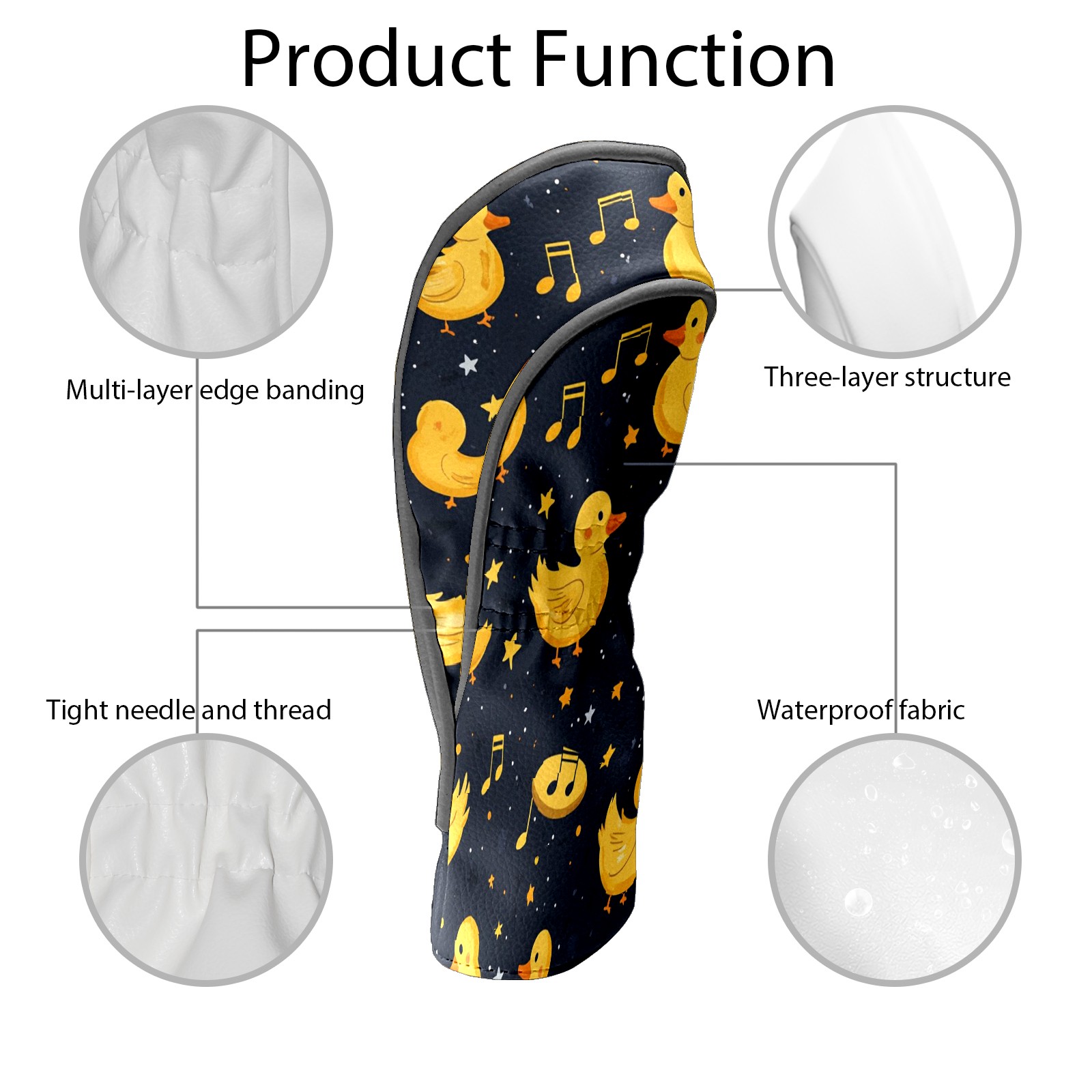 Golf Head Covers Little Yellow Duck Design for Driver, Wood & Hybrid, Premium Waterproof PU Leather with Plush Lining, Cute Animal Golf Gifts