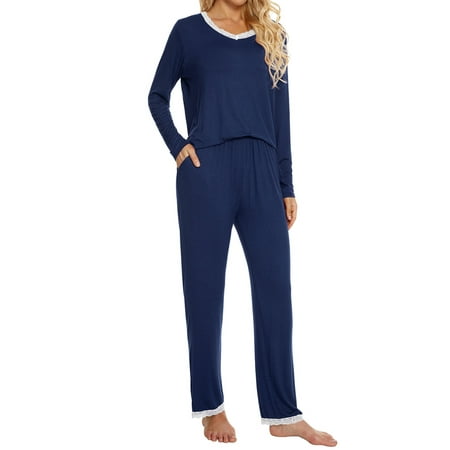 

cheibear Women s Sleepwear V Neck Lace Nightwear with Pants Loungewear Pajama Set