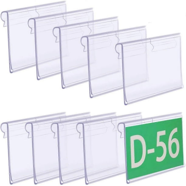 50 portaetiquetas de plástico transparente de 80 x 42 mm para precio de venta al público, etiquetas transparentes para tarjetas, letreros de exhibición de mercancía.