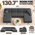 thumbnail image 2 of DTTRA 130" U-Shaped Boneless Modular Sectional Sofa with Double Chaise, 6 Seats, Corduroy, Black, 2 of 8