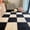 Khaki+black, variant on Fluffy Plush Foam Mat,12 Pcs  Soft Interlocking Square Tiles with Anti-Slip Border for Playroom and Bedroom Floor Protection