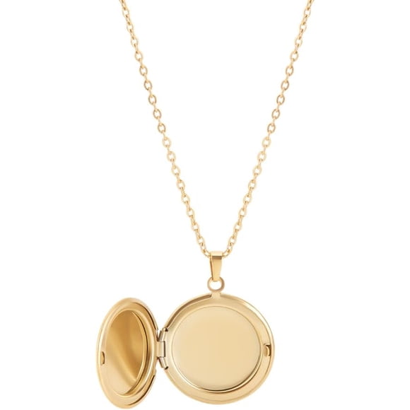 Golden Round Shaped Locket Necklace 17.6 inch 304 Stainless Steel Flat Round Locket Pendant Cable Chain Necklaces Round Photo Locket Necklace for Women Men Stylish Accessory