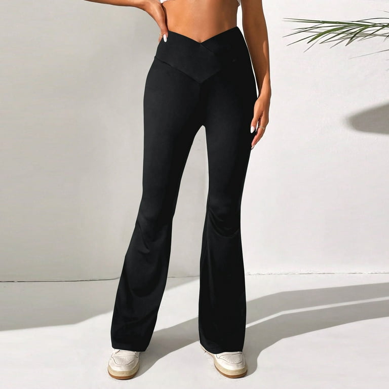 Mlqidk Womens Bootcut Yoga Pants Leggings High Waisted Tummy Control Yoga  Flare Pants Black XL 