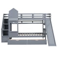 thumbnail image 2 of Twin Bunk Bed with Slide, 2 Drawers & 3 Shelves, Playhouse Castle Design, Solid Wood Frame, Gray Finish, 2 of 5