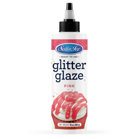 Satin Ice Pink Glitter Glaze (10oz Bottle) For Decorating Cakes, Cupcakes, Brownies, and Doughnuts