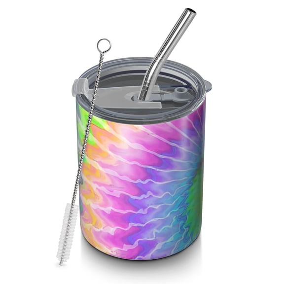 12oz Coffee Tumblers Colorful Tie Dye Pattern Stainless Steel Vacuum Insulated Travel Tumbler Coffee Cups Mug with Lid and Straw with Cleaning Brush for Cold & Hot Drinks