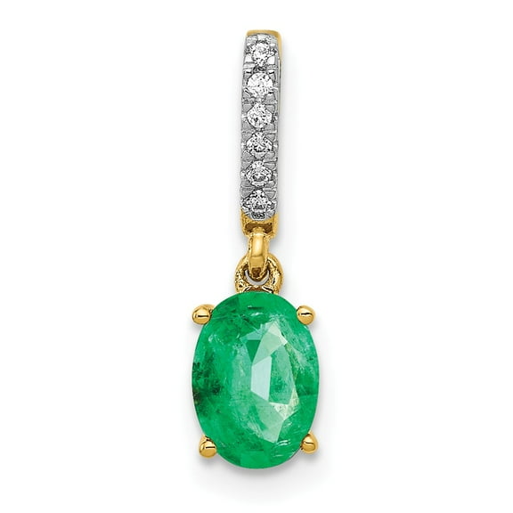 Real 14kt Yellow Gold Diamond and Oval Emerald Pendant; for Adults and Teens; for Women and Men