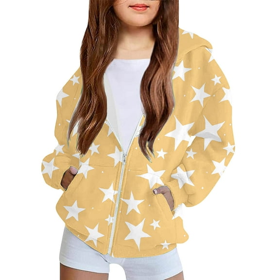 PiGOGI Children's Fleece Jacket with Hood Warm Padded Coat for Boys Girls with Zipper and Elastic Cuffs Yellow 11 Years
