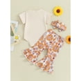thumbnail image 4 of Musuos Baby Girls Pants Outfits 3M 6M 12M 18M Letter Print Short Sleeve Romper with Flower Pattern Flare Trousers and Heaband Set, 4 of 10