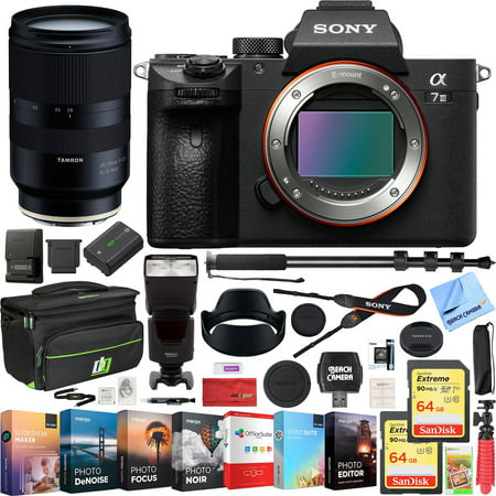 Sony a7 III Full Frame Mirrorless Interchangeable Lens 4K HDR Camera ILCE-7M3 Body with Tamron 28-75mm F/2.8 Di III RXD Full Frame Lens A036 & Deco Gear Backpack Kit 128GB Memory Flash