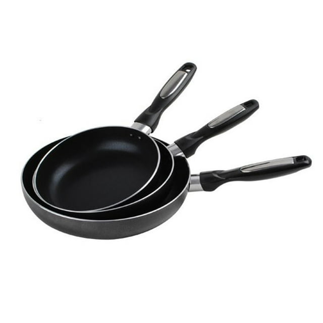 Alpine Cuisine 3 Piece Non Stick 7, 8, and 9.5 Inch Frying Pan Set, Black