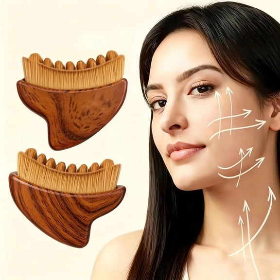 2PCS Lymphatic Contour Face Brush Set - Manual Lymphatic Drainage Massager With Durable Soft Bristles, Hypoallergenic Ergonomic Facial Cleansing Brush For Sculpting
