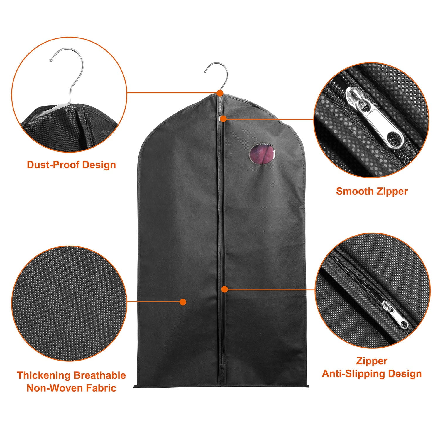 iNova 5pcs 39" Garment Bags Hanging Suit Bags Covers Breathable with Full Zipper Transparent Window for Suit Dress Coat Storage Travel Use