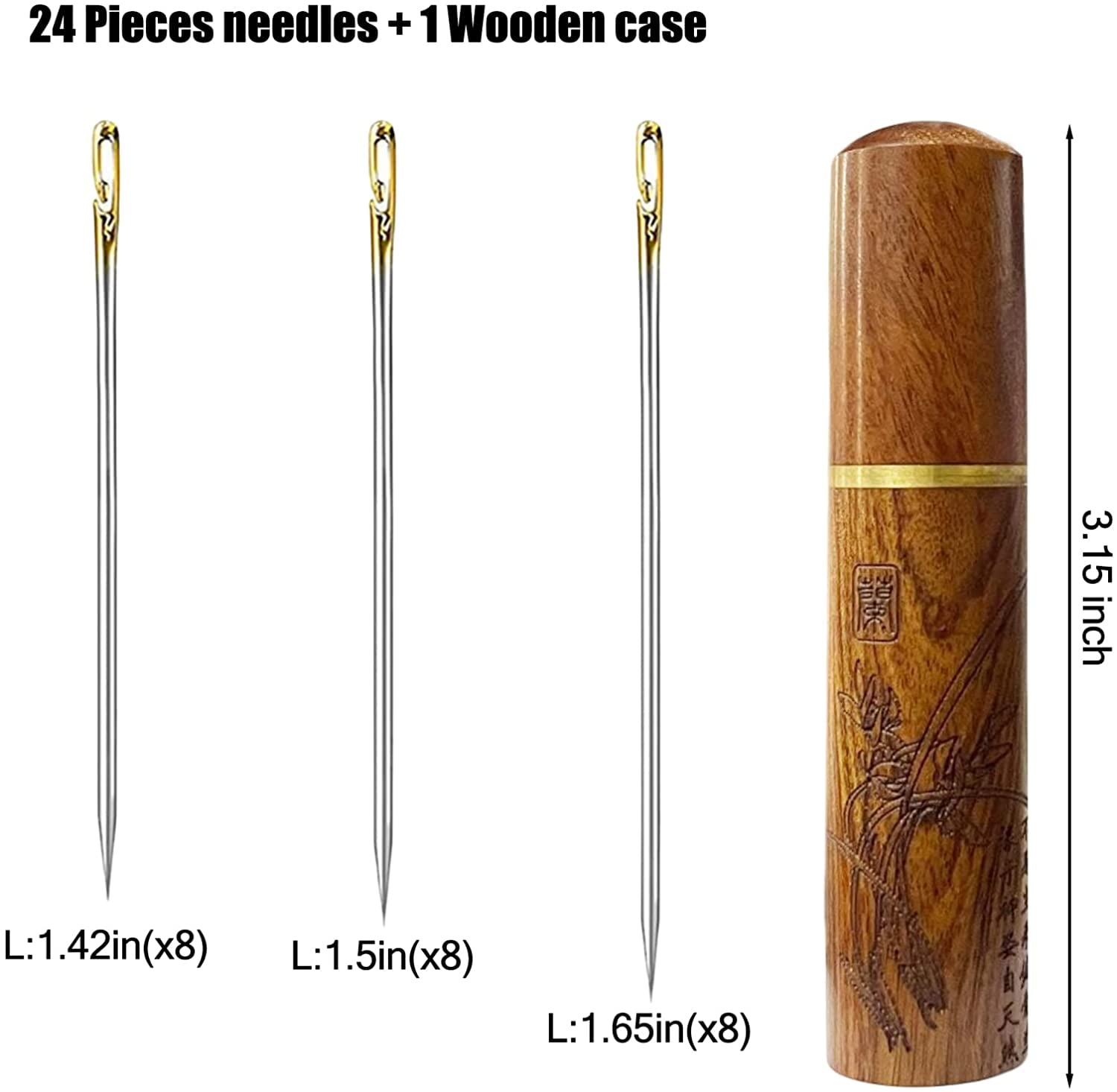 24Pcs Self Threading Needles, Easy Threading Needles for Sewing, Hand  Sewing Needles with Wooden Needle Case (Gold)
