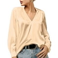 thumbnail image 6 of Womens Silk Shirts V Neck Long Sleeve Dressy Formal Going out Tops for Women Solid Color Blouse Shirt, 6 of 6