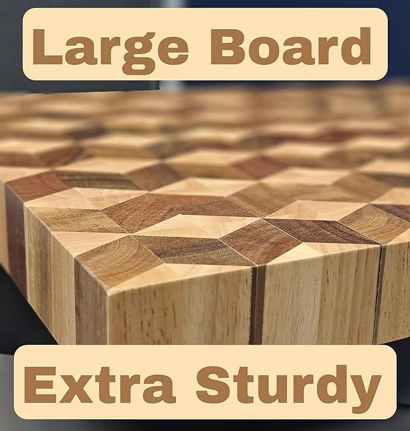 Large Acacia Wood Cutting Board for Kitchen, KAV Wooden Cutting Boards for Countertop, Use to Cut Bread, Meat, Cheese, Vegetables Diamond Lattice Design Block for Dicing Cutting Chopping