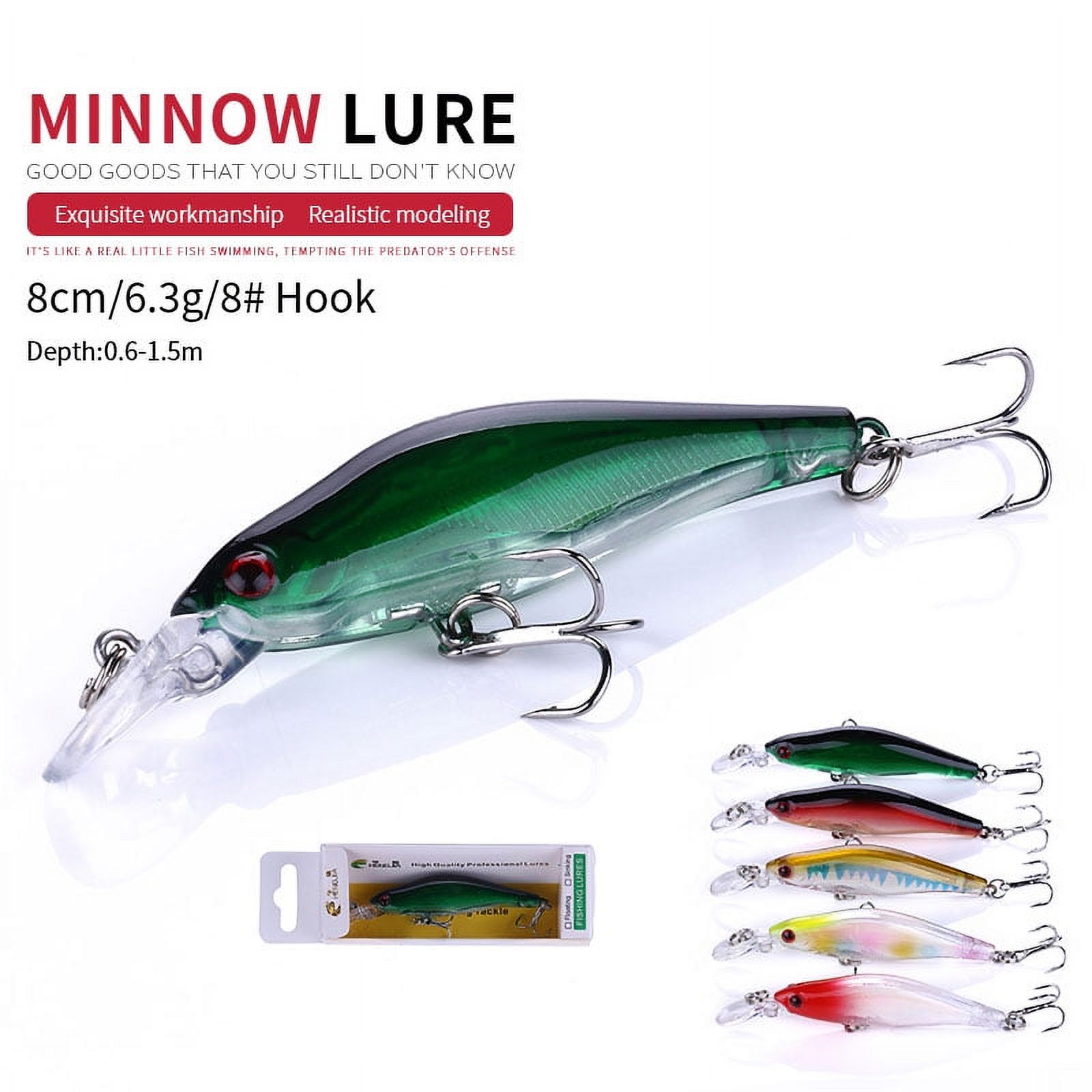 HENGJIA Minnow Bass Fishing Lures, Jerkbait Lure Set Hard Baits Deep Diving Crankbait for Catfish Walleye Trout Fishing Bait 5Pcs/kit
