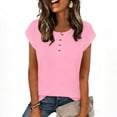 thumbnail image 6 of Craaazy Trendy Women's Loose Solid Color Crew Neck Casual Short Sleeve T-Shirt with Button Placket, Soft Top for Spring & Summer Gifts, 6 of 9