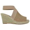 thumbnail image 2 of Delicious Women High Heels Wedges Elastic Anke Strap open Peep Toe Small Platform Espadrilles Trim BROOM-S Beige Nude Camel 9, 2 of 3