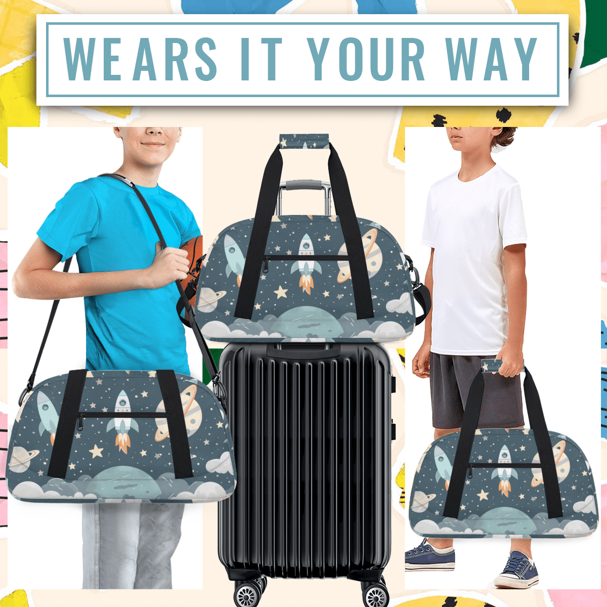 Herdesigns Universe Galaxy Space Sports Duffle Bag for Women & Men, Gym Bag Dance Bag Overnight Bag Carry On Weekender Travel Bag